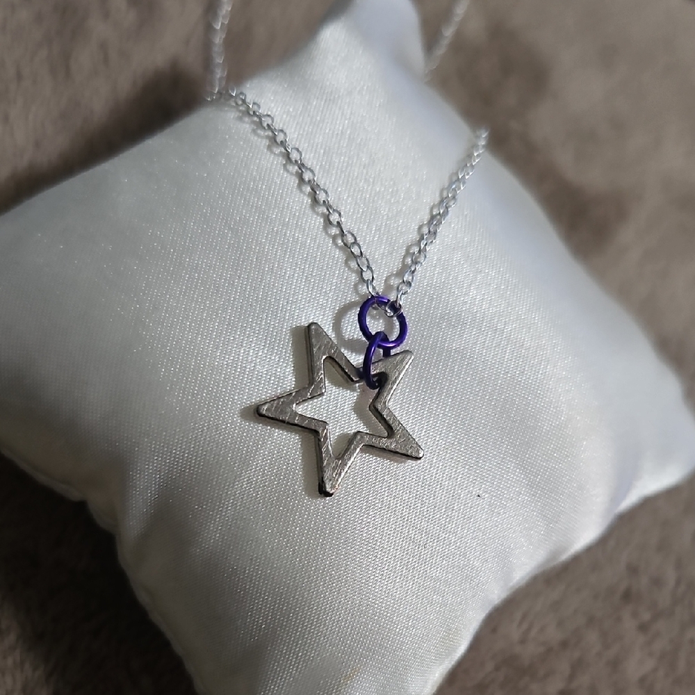 Silver Purple Link Star Pendant Necklace